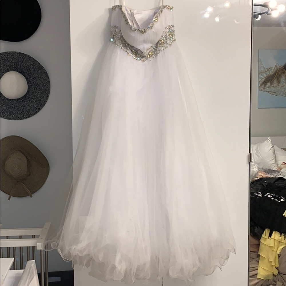 White Puffy Cinderella Gown Dress with Sequins
